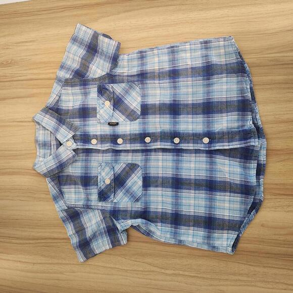 Wrangler Boys' Blue Plaid Short Sleeve Shirt Size 100 Size 3T - Picture 1 of 6